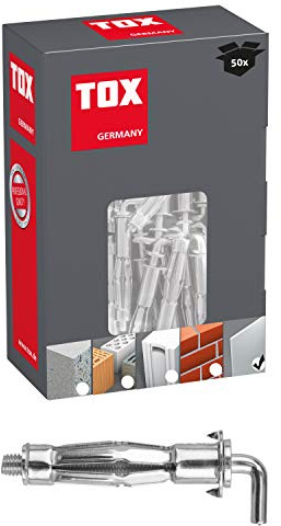 TOX Metall-Hakendübel Pirat Skippi M5 x 37 mm verzinkt, für Befestigungen in Gipskartonplatten, 50 Stück, 035101651 | Acrobat Dübel mit Hakenschraube, verzinkt, für Gipskarton und geringe Hohlraumtiefen, 035101651