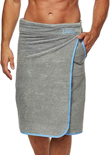 Sowel® Kilt per Sauna da Uomo, Asciugamano da Sauna con Chiusura, Telo da Sauna in 100% Cotone Organico, Grigio/Blu