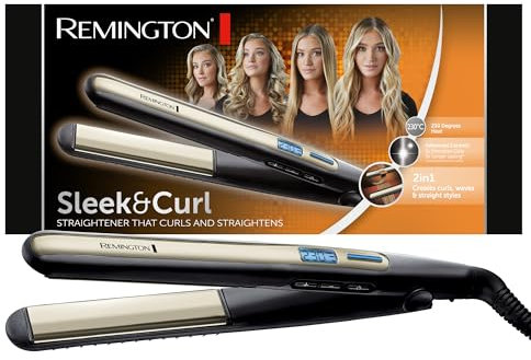 Remington Piastra Sleek & Curl - Ottimo per lisciare e modellare Ricci e Onde - Design arrotondato, rivestimento ceramico ultra, Tormalina di qualità, Display LCD, 150-230°C, piastra per capelli S6500