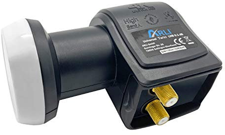 ARLI Universal Twin LNB 0.1 dB – 2 Teilnehmer Rauscharm 40 mm Feed Wetterschutz Satelliten LNB für HDTV 4K DVB-S2
