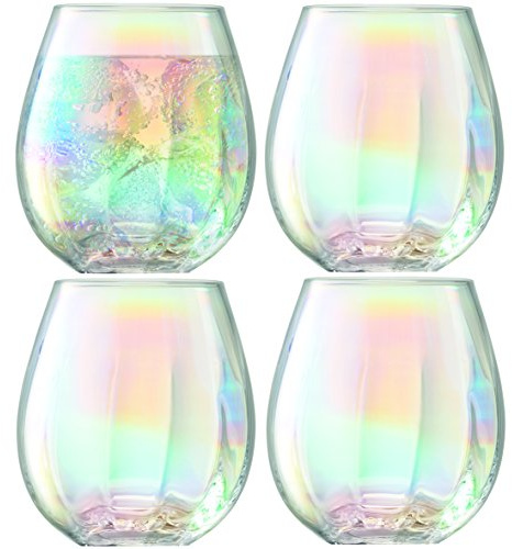 LSA International Pearl Tumbler 425ml Mother of Pearl | Set of 4 | Mouthblown & Handmade Glass | Hand Painted | PE01