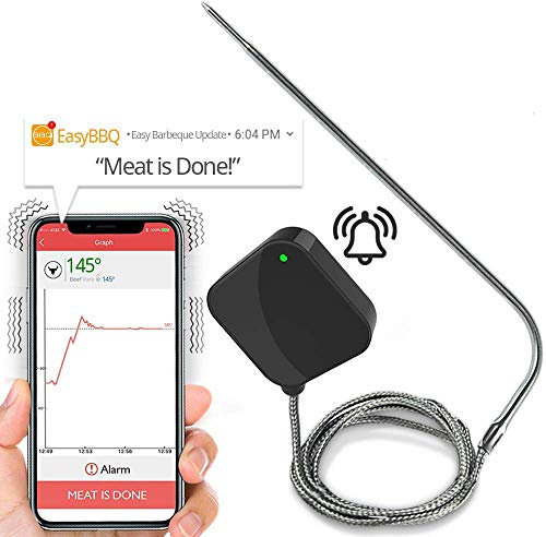 NutriChef PWIRBBQ40 Thermomètre Bluetooth intelligent pour barbecue – Sonde en acier inoxydable améliorée sans danger pour laisser dans le four, barbecue extérieur ou fumoir à viande – Alerte à