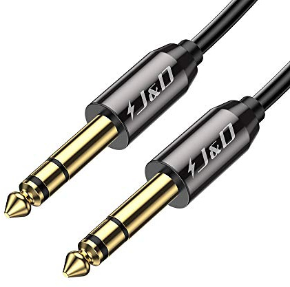 J&D 6.35mm 1/4 TRS Audio Cable, Heavy Duty Gold Plated Copper Shell 1/4 Inch TRS Male to Male Stereo Balanced Interconnect Cable for Electric Guitar, Bass, Mixer, Amplifier, 1.8 Meter