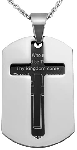 Hanessa Personalisierte Kette mit Gravur Edelstahl 50 cm mit Anhänger Dog Tag mit Kreuz in schwarz - Personalisierte Halskette für Männer und Frauen - Personalisierter Schmuck Damen Herren