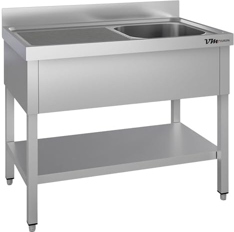 VM Europa - Gastro Spültisch mit Abtropffläche - 140 x 60 cm - Freistehend mit Becken rechts - AISI 430 Edelstahl - Gastronomie Spüle Waschtisch Spülbecken Gastrospüle Gewerbeküche