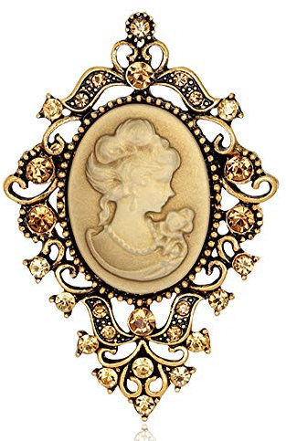 Angelra Broche pour femme de style vintage avec camée en résine représentant un visage pour banquet de mariage, décoration de fête, Bois