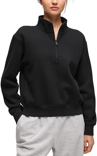 CRZ YOGA Fleece Lined Half Zip Sweatshirt | Midweight, Casual, Soft, Breathable, Cotton, Warm, Funnel Neck, Pullover, Sweat Shirts for Women