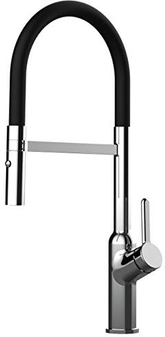 Rubinetto miscelatore design lavello cucina fontana professionale chef canna nera movibile e doccia due getti staccabile