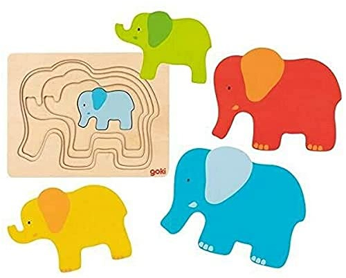 Schichtenpuzzle Elefant 17,5 x13,5 x 1,7 cm, Holz, 5 Schichten, 5 Teile, per Stück