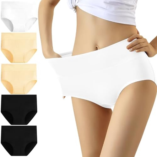 YouShow Culottes Femmes Coton Taille Haute Lot de 5 Slips Elasticité Ventre Plat