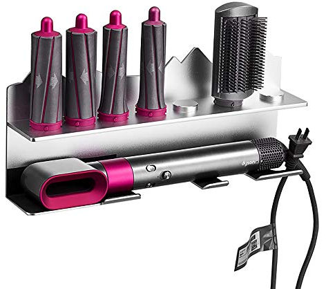 Kyrio Haartrockner-Wandhalterung für Dyson Haartrockner Airwrap Styler Lockenwickler und 7 Locken Barrels Curling Kit Organizer Rack Wandhalterung Ständer Organizer Edelstahl silber