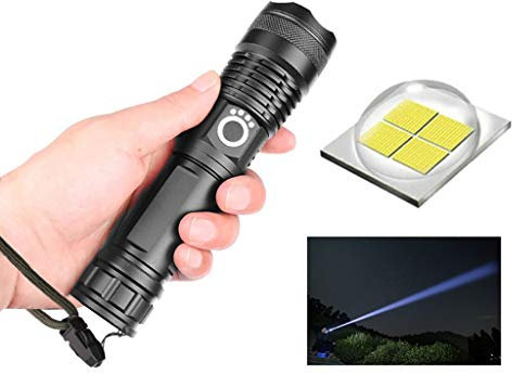 riou Linterna LED Alta Potencia Alto Rendimiento de Color,Potente 900000Lumens XHP50 Zoom Linterna LED Aleación de Aluminio Linterna frontal recargable por USB (A)
