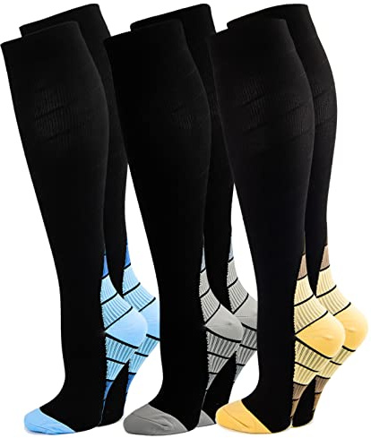 Kuzimua 3 Pares Calcetines/Medias de Compresión para Hombres y Mujeres, Running, Deporte, Correr, Senderismo, Volar, Viajar, Varicosas, Embarazo y Médicos (M, Mezcla)
