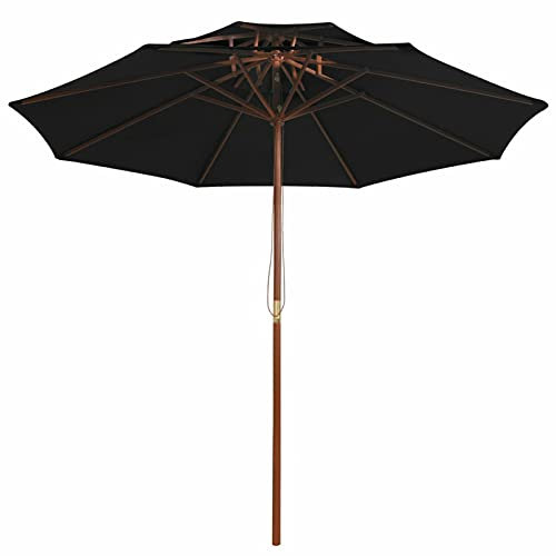Festnight Balkon Sonnenschirme Terrasse Sonnenschirme Holz-Sonnenschirm Ø 270 cm Marktschirm Gartenschirm Terrassenschirm Sonnenschirm Mit Doppeldach Und Holzmast Schwarz Uv50+
