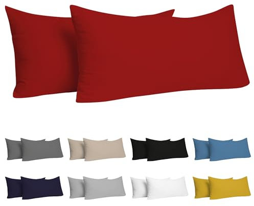 Kissenbezug 40 x 80 (Set mit 2) - 100% Jersey Baumwolle 150 g/qm Kissenbezüge -Rot - Für Kissen 40 x 80 cm - Kissenhülle - Kissenbezug - Resistent und Hypoallergen - Dreamzie