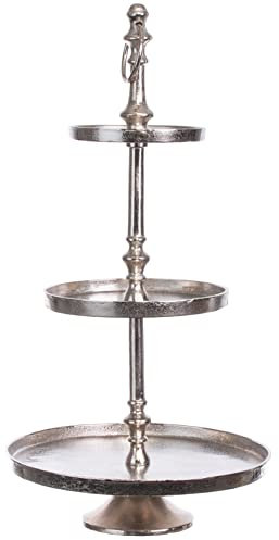 Brandsseller Alzata 3 ripiani in alluminio argento 58 cm – Stile vintage con pomello decorativo – Supporto per torte frutta dolci – Etagère in metallo per cucina tavola eventi