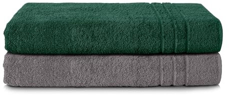 Komfortec 2er Saunatuch Set 80x200 cm aus 100% Baumwolle, XXL-Saunatücher, Sauna Handtuch, Weich, Groß, Frottee, Schnelltrocknend, Anthrazit Grau/Dunkelgrün