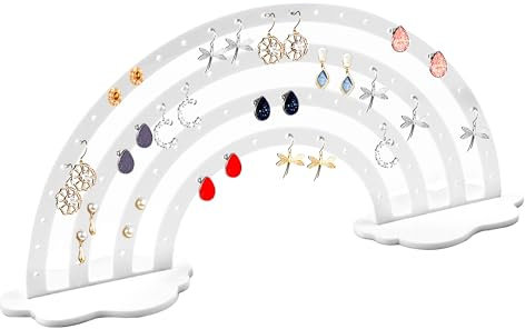 Schmuckständer Ohrringständer Ohrsteckerständer Ohrring Ständer - Acryl Regenbogen Halter Organizer mit 66 Aufhängelöchern für 33 Paar Ohrringe, für Schminktisch Lagerung Schmuck Display (Weiß)