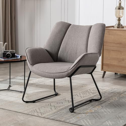 chairus Leinen Loungesessel für Wohnzimmer Balkon Modern Gepolstert Polsterstuhl Relaxsessel mit Metallbeinen (Grau)