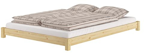 Erst-Holz®Flaches Futon-Doppelbett Bodenbett 140 x 200 cm Kieferohne Zubehör