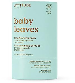 ATTITUDE Face and Cheek Balm Bar for Baby, EWG Verified, Plastic-Free, Dermatologically Tested, Made with Naturally Derived Ingredients, Vegan, Unscented, 30 grams