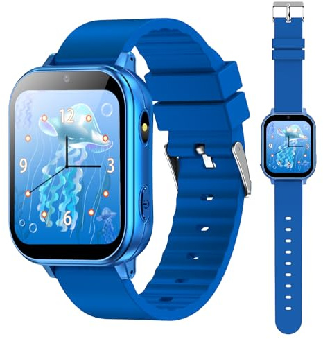 PTHTECHUS Smart Watch för barn, barnklocka med fotomottagare, MP3-spelare, lärande och lek, barngåva för 3–12 år gamla pojkar och flickor, blå