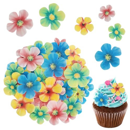 Lot de 70 décorations comestibles en Fleurs pour gâteaux Fleurs de Gâteau en Papier Toppers de Cupcake Papier Comestible Décoration Cupcake Toppers Décorations pour la Décoration de Gâteau Mariage