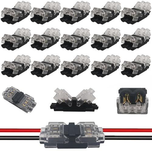 CTRICALVER Low Voltage H T Tap Quick Splice Wire Connectors No Wire-Stripping Compact Electrical Wire Terminals for 18-22 AWG H Type 2-pin 15Pcs Black Transparent H2