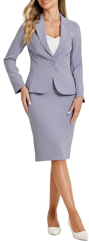 Allegra K - Completo da Donna 2 Pezzi con Gonna, Lavoro, Casual, Blazer Manica Lunga e Gonna a Matita, Viola Chiaro, S