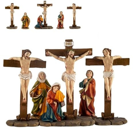 Inmaculada Romero IR Jesus gekreuzigt auf dem Kalvarienberg 5 Figuren 14 cm. Set der gekreuzigten Diebe in der Karwoche. Unisex. Länge (cm): 14.