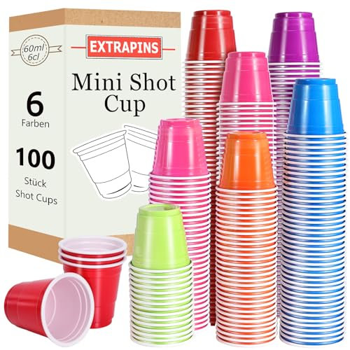 EXTRAPINS 100 Stück Shot Cups, 6cl/60ml Wiederverwendbare Schnapsgläser aus Plastik, Multicolor Party Becher zum Trinken, Verkostung für Geburtstag, Party, Picknick (6 Farben)