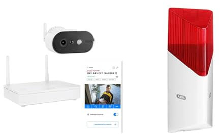 ABUS Akku-Kamera Pro mit Basisstation PPIC91000 Smarte kabellose Überwachungskamera & Funk-Sirene Smartvest für Funk-Alarmanlage | bis zu 100 db Lautstärke