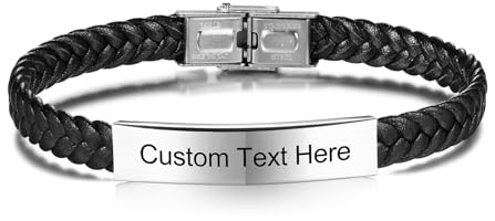 INBLUE Personalisiertes Leder Armband Graviert Name/Text für Männer Vater Freund - Edelstahl Tag Einstellbar Geflochtenes Seil - Mode Schmuck Geschenk für Jahrestag Freundschaft