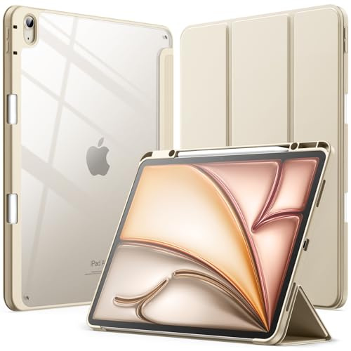 JETech Case for iPad Air 13 M4/M3/M2, Starlight | Cover for 2026/2025/2024 Model, Clear Back, Pencil Holder, Slim Shockproof Protection, Tri-Fold Stand, Auto Wake/Sleep