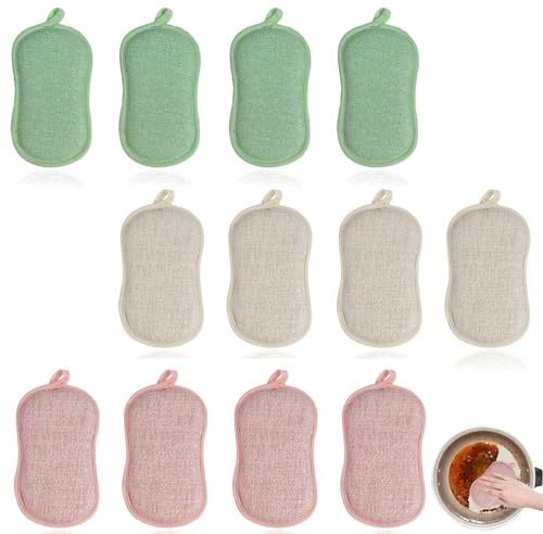 VireEyU Esponjas de Cocina Reutilizables, Pack de 12, 16x9 cm, Microfibra, Doble Cara para Suciedad Persistente, Lavables a Máquina, Perfectas para Vajilla y Limpieza de Superficies.