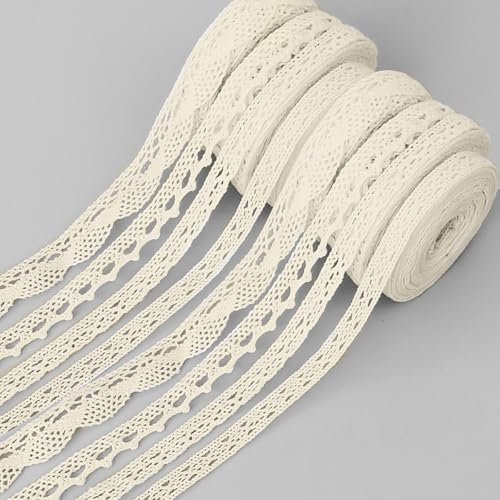 Samulee 8 Rollen Spitzenband Vintage, 5M Spitzenborte, Baumwolle Dekoband Zierband Spitzenborte, für Hochzeit Tischdeko Basteln Geschenkband DIY Handwerk（1.2cm，1.4cm，1.5cm，2cm） (Beige)