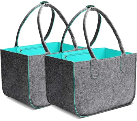 Duscdesp 2 stycken 30L filtväskor shopper stor, shoppingväska hopfällbar filtkorg med långa handtag, robust shoppingväska med innerficka, filtväska vedeldad filtkorg(Dunkelgrau/Türkis)