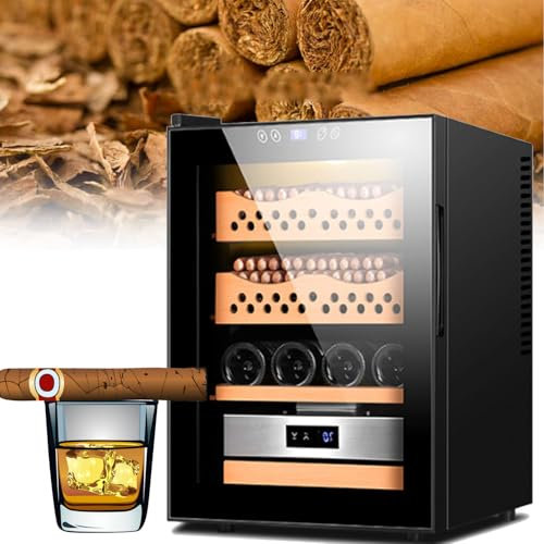 YANGYMM 50L Humidors Zigarrenschrank, Intelligenter Elektronischer Zigarrenschrank, Elektrischer Zigarren Humidor KüHler Mit Zedernholz Auskleidung, Kann 200-300 Zigarren Halten, Temperatur 11~18°C,B