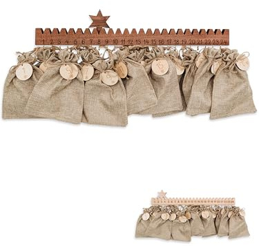 wunderwunsch® - Adventskalender zum selber befüllen - mit hochwertiger Gravur auf Holz - mit Haken, Jutesäckchen und Holzzahlen (dunkles Holz)