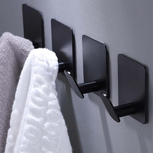 MANICAF 4 Stück Schwarze Handtuchhaken Bad Edelstahl, Haken Selbstklebend Ohne Bohren, Handtuchhalter, Praktische Klebehaken, Klebehaken für Bad Toilette Küche Büro