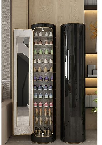 Schuhschrank, hohes, rundes, drehbares Schuhregal, um 360° drehbares Schuhregal, vertikales Schuhregal for kleine Räume, Organizer, Schuhaufbewahrung for den Eingangsbereich, Flur, Schuh-Organizer, Sc