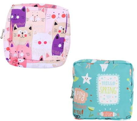 Ipetboom Porta Assorbenti Igienici in Cotone 2 Pezzi, Sacchetti Portaoggetti Impermeabili Portatili per Scuola, Ufficio e Uso Quotidiano Ragazze e Donne Stile Casuale