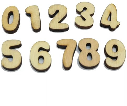 Lot de 100 numéros en Bois Assortis de 1/2 à Dos Plat en Bois Brut pour Scrapbooking - par défaut