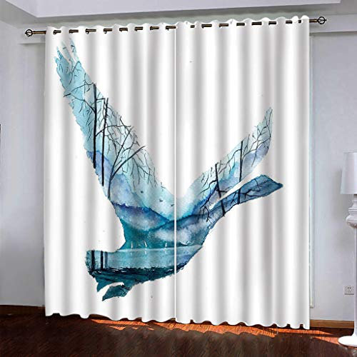 MAYNUO Blickdichte Vorhänge Mit Motiv 3D Abstrakter Blauer Schwan Kinder Gardinen Ösen Gardine Thermo 280x160 cm Schlafzimmer Kinderzimmer Vorhange Dekoratives Muster, Verdunklungsvorhänge