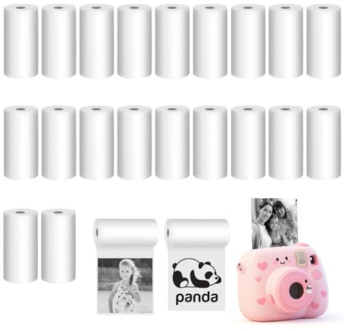 Thermopapier für Kinderkamera, 57mm x 25mm x 7m, 20 Rollen Nachfüllpapier für Sofortbildkameras, Weißes Thermodrucker Papier für Scrapbooking, Fotos, Etiketten, Kinderkamera Zubehör, Selbstklebend