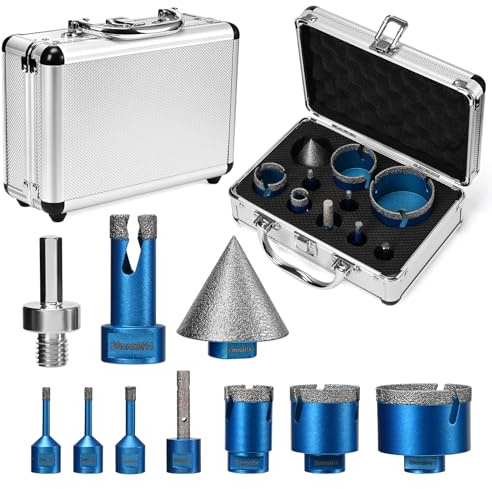Yigowyigo 10 unidades Juego de brocas de diamante (6/8/20/35/50/68 mm), coronas para porcelanico, Brocas Chaflán Biselado para azulejos de porcelana, cerámica, granito y mármol