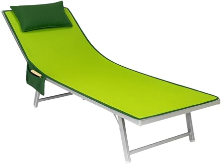 o-day Toalla de playa de microfibra con bolsillos laterales, cojín reposacabezas hinchable, 190 x 70 cm, toallas de playa con gomas elásticas para tumbonas (verde)