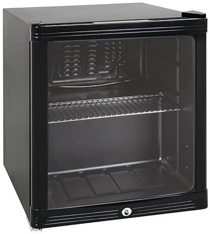 Mini Armoire à Boissons 52L – Réfrigérateur Compact Positif Ventilé – Température 0/+10°C – Porte Battante avec Serrure – Étagère + Grille – Éclairage LED – Gaz R600a – Pieds Réglables – Couleur Noire