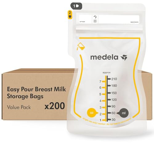 Medela bolsas de almacenamiento de leche materna Easy Pour, bolsas desechables de 210 ml, a prueba de fugas, protegen los nutrientes de la leche, sin BPA, paquete de 50 bolsas