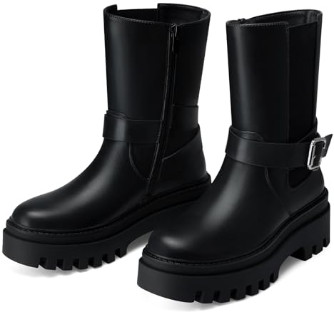 CELLENZ Women Chelsea Ankle Boots: Fashion Round Toe Boots - Platform Wide Width Short Booties - Black Leather Fall Ankle Boot Size 6